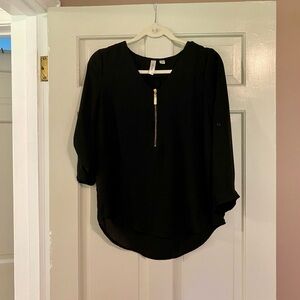 Tacera Black Blouse with Gold Zipper